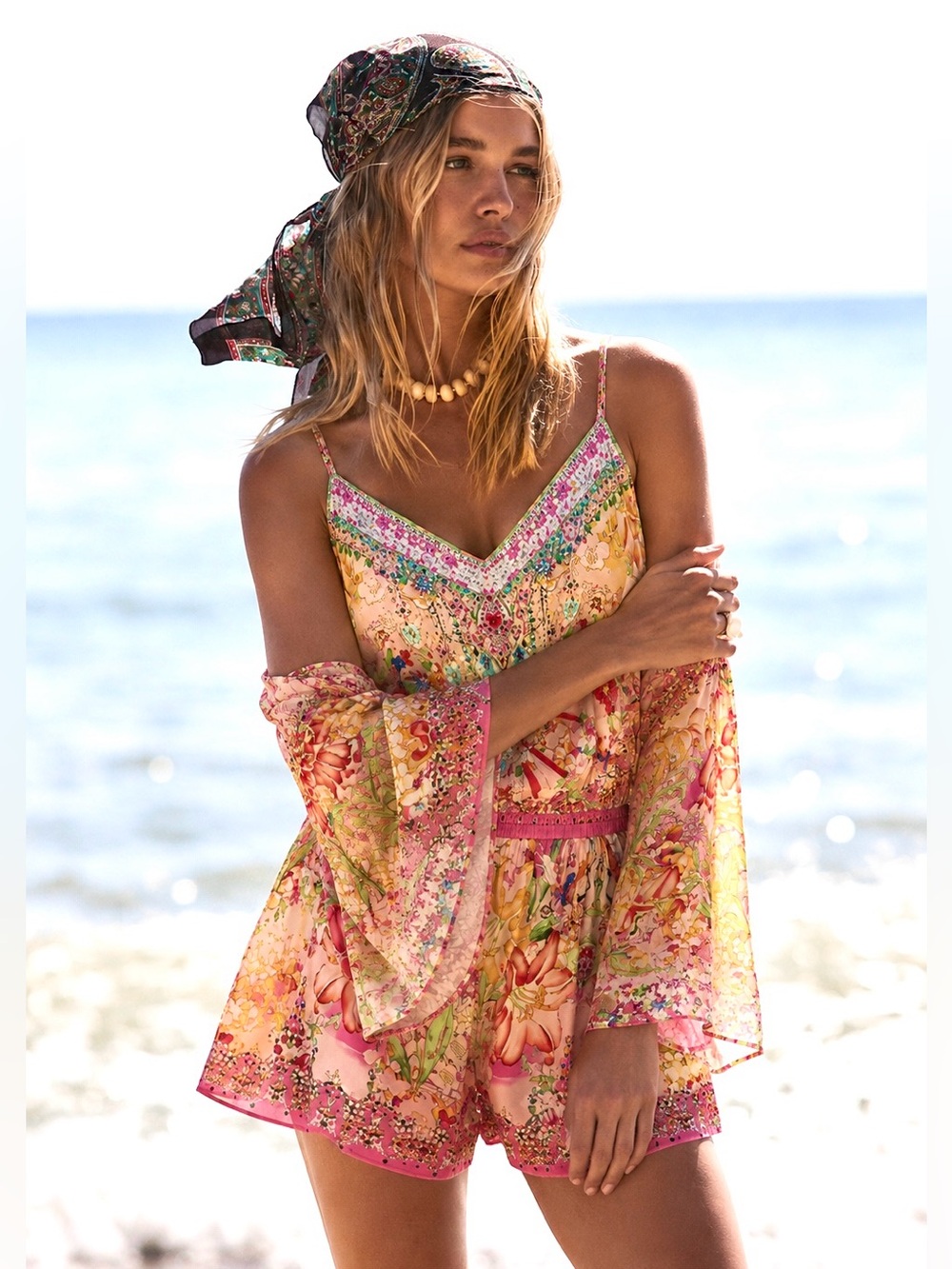 Camilla Playsuit Kimono Kisses Beaded Silk Drop Shoulder Shorts Romper
